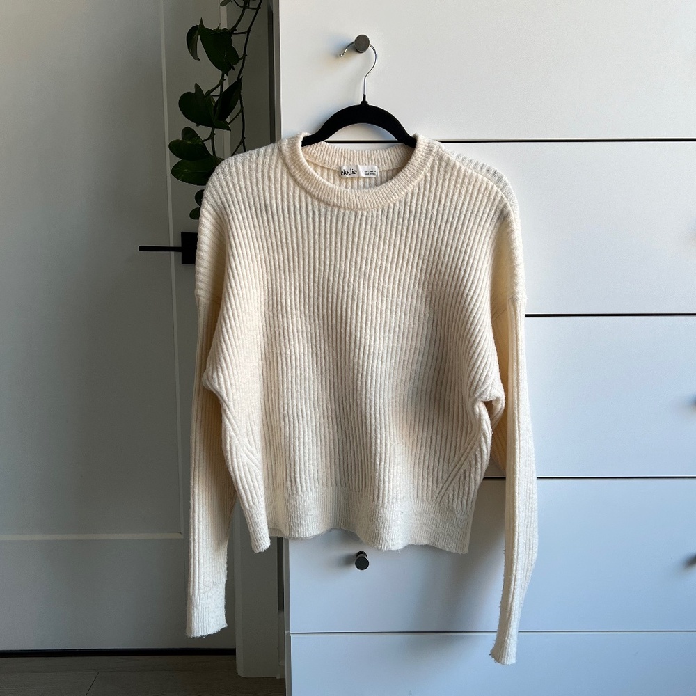 Light Beige/ Cream Ribbed Fall Crewneck (Size: L)